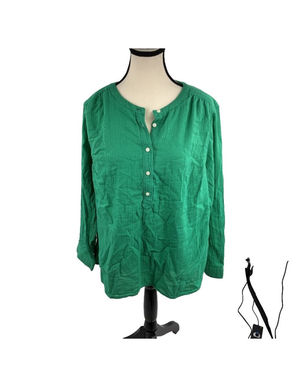 St Johns Bay Womens Blouse Tunic Top Cotton Green Long Sleeve 0X